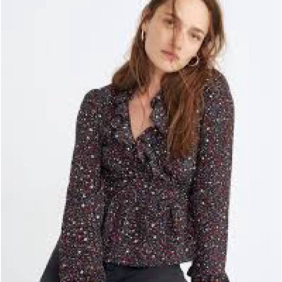 Madewell Silk Ruffle-Hem Wrap Top in Starry Night, S - Picture 2 of 8